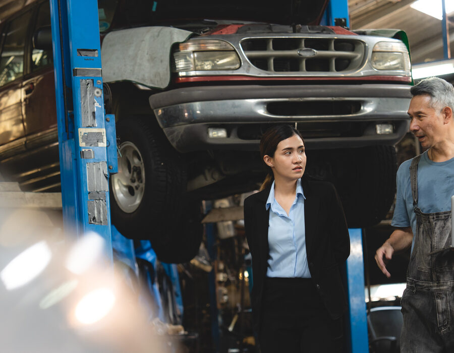 Mechanic working on engine